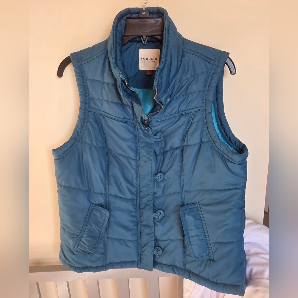 Sonoma Teal Quilted Womens Lightweight Puffy Vest Size Large